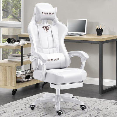Recline, Lift, Work Smart – All-Day Support. Color: White, Pink. Focal point: Right Center, Left Center